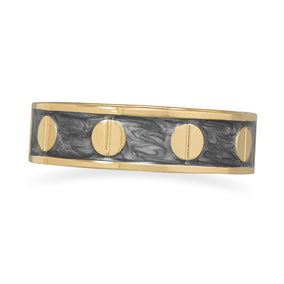 Pearlescent Grey Enamel Fashion Bangle Bracelet with Gold Tone Screw Accents