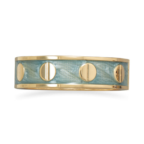 Pearlescent Aqua Enamel Fashion Bangle Bracelet with Gold Tone Screw Accents