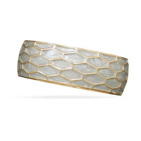 Pearlescent White Enamel Honeycomb Design Fashion Bangle Bracelet