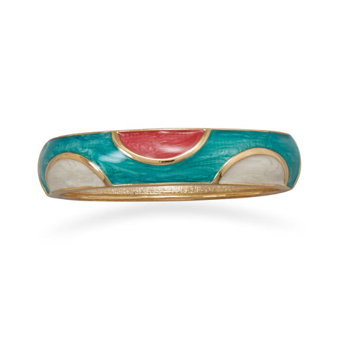 Pearlescent Teal, White and Red Enamel Fashion Bangle Bracelet