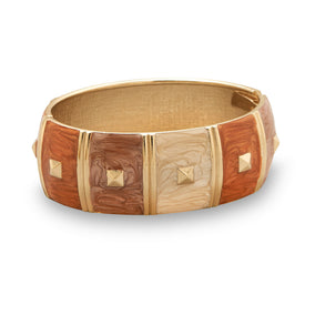 Pearlescent Orange and Tan Enamel Square Pattern Fashion Bangle Bracelet