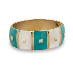 White and Turquoise Blue Enamel Square Pattern Fashion Bangle Bracelet