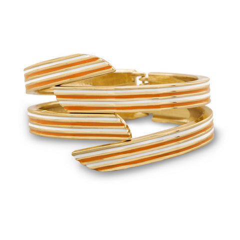 4 Row Orange and White Enamel Fashion Bangle Bracelet