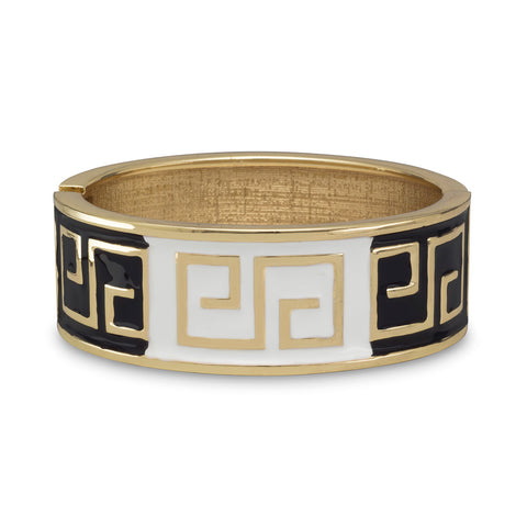 Black and White Enamel Greek Key Design Fashion Bangle Bracelet