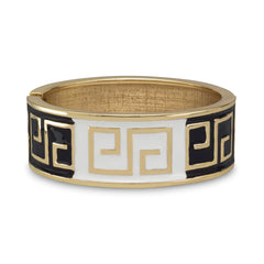 Black and White Enamel Greek Key Design Fashion Bangle Bracelet