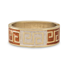 Orange and Tan Enamel Greek Key Design Fashion Bangle Bracelet