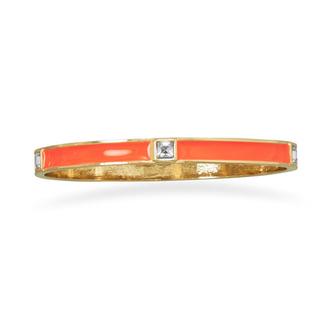Orange Enamel Fashion Bangle Bracelet with Crystal