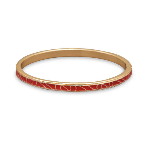 Thin Red Enamel Patterned Fashion Bangle Bracelet