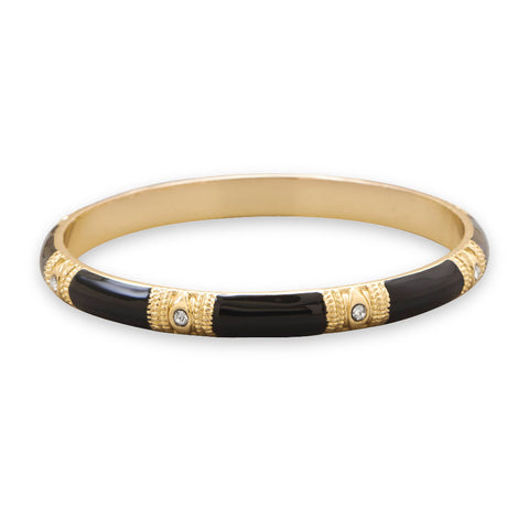 Black Enamel Fashion Bangle Bracelet with Clear Crystal
