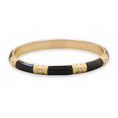 Black Enamel Fashion Bangle Bracelet with Clear Crystal