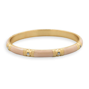 Ecru Enamel Fashion Bangle Bracelet with Clear Crystal