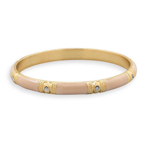 Ecru Enamel Fashion Bangle Bracelet with Clear Crystal