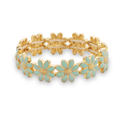 Gold Tone Fashion Stretch Bracelet with Mint Green Flowers
