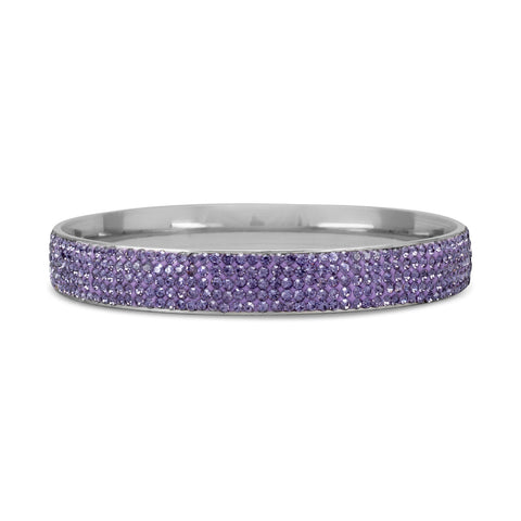 Silver Tone Fashion Bangle Bracelet with Purple Crystal