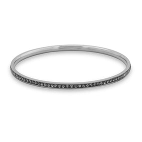 Thin Silver Tone Fashion Bangle Bracelet with Grey Crystal