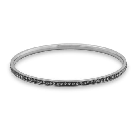 Thin Silver Tone Fashion Bangle Bracelet with Grey Crystal