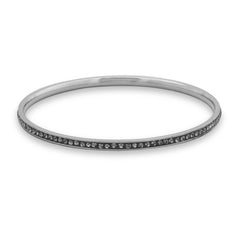 Thin Silver Tone Fashion Bangle Bracelet with Grey Crystal