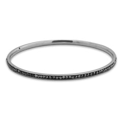 Thin Silver Tone Fashion Bangle Bracelet with Black Crystal