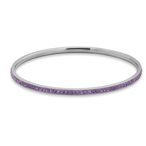 Thin Silver Tone Fashion Bangle Bracelet with Purple Crystal
