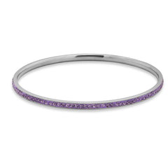 Thin Silver Tone Fashion Bangle Bracelet with Purple Crystal