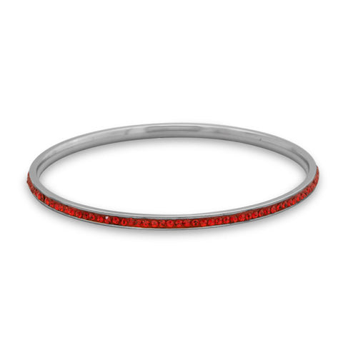 Thin Silver Tone Fashion Bangle Bracelet with Red Crystal