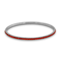 Thin Silver Tone Fashion Bangle Bracelet with Red Crystal