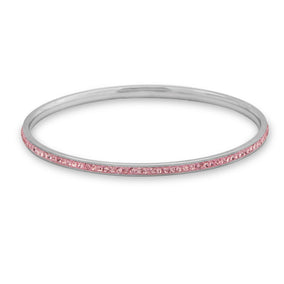 Thin Silver Tone Fashion Bangle Bracelet with Pink Crystal