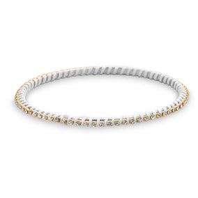 Two Tone Fashion Bangle Bracelet with Clear Crystal and White Thread Wrap