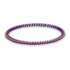 Two Tone Fashion Bangle Bracelet with Purple Crystal and Purple Thread Wrap