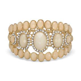 Ivory Acrylic Stretch Fashion Bracelet with Crystal