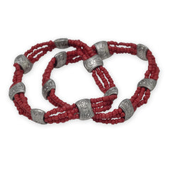 Triple Strand Red Bead Fashion Stretch Bracelet Set