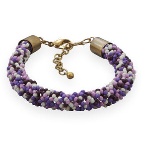 8" + 2" Purple and White Glass Bead Fashion Bracelet