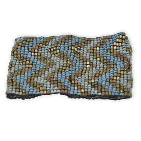 Gold and Blue Chevron Design Stretch Fashion Bracelet