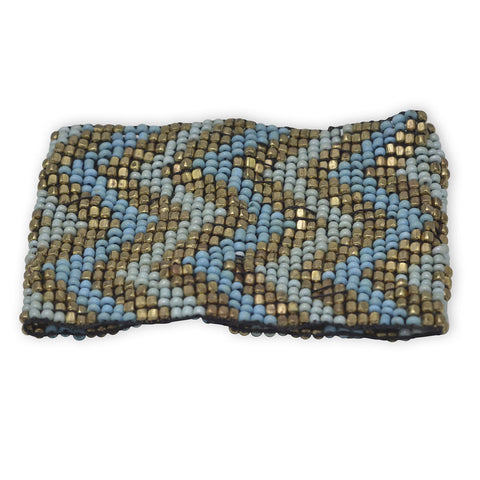 Gold and Blue Chevron Design Stretch Fashion Bracelet
