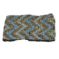 Gold and Blue Chevron Design Stretch Fashion Bracelet