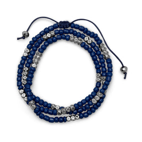 22" - 24" Blue Glass Bead Adjustable Wrap Fashion Bracelet