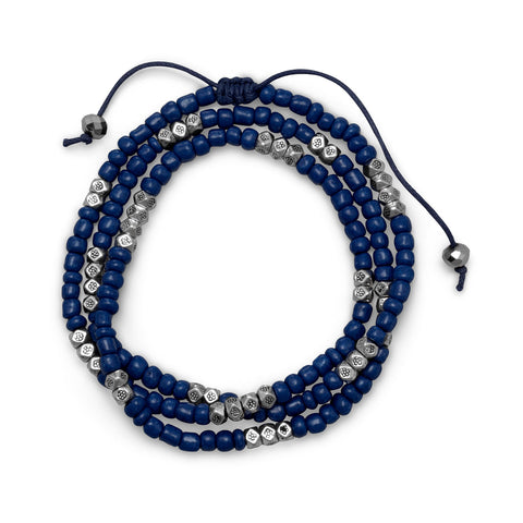 22" - 24" Blue Glass Bead Adjustable Wrap Fashion Bracelet