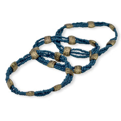 Triple Strand Teal Bead Fashion Stretch Bracelet Set