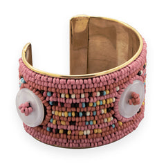 Brass Cuff Bracelet with Pink and Multicolor Beads