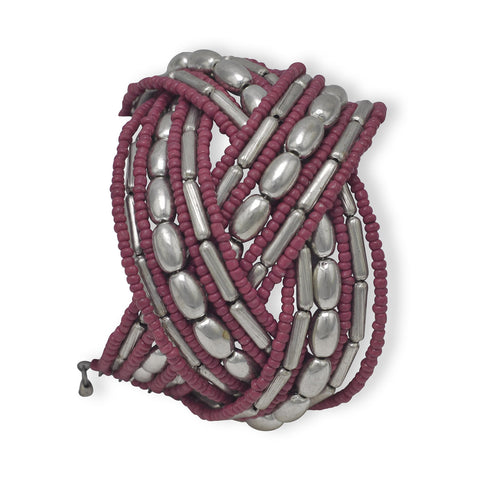 Red Glass Bead Flex Cuff Fashion Bracelet