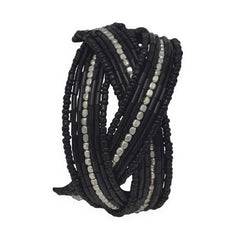 Black Glass Bead Flex Cuff Fashion Bracelet