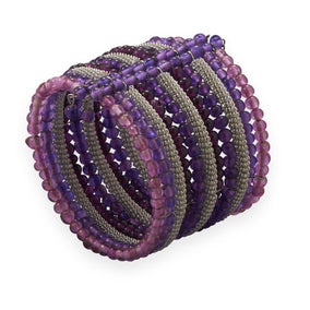 Flex Cuff Fashion Bracelet with Purple and Pink Glass Beads
