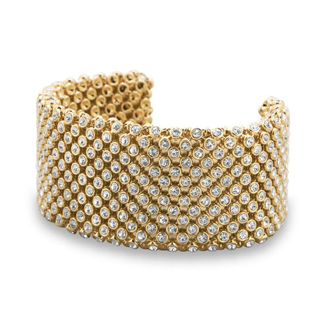 Gold Tone Fashion Cuff with Crystal Chain Covering