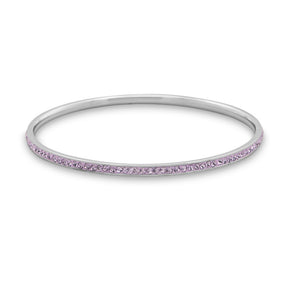 Thin Silver Tone Fashion Bangle Bracelet with Lilac Crystals