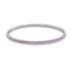 Thin Silver Tone Fashion Bangle Bracelet with Lilac Crystals