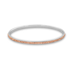 Thin Silver Tone Fashion Bangle Bracelet with Peach Crystals