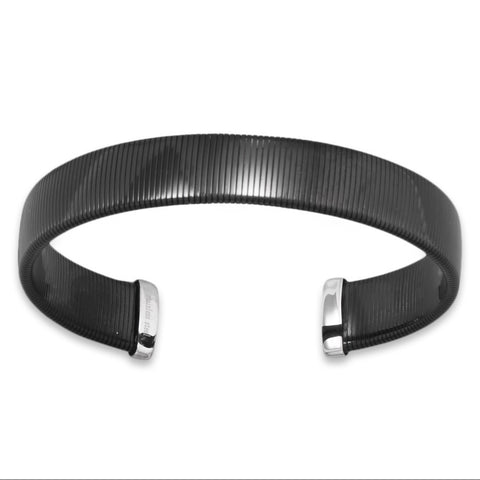 Black Tone Stainless Steel Omega Style Cuff Bracelet
