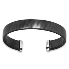 Black Tone Stainless Steel Omega Style Cuff Bracelet