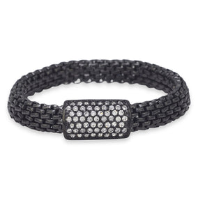 Black Tone Stainless Steel Stretch Bracelet with Crystal Slide