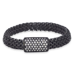 Black Tone Stainless Steel Stretch Bracelet with Crystal Slide